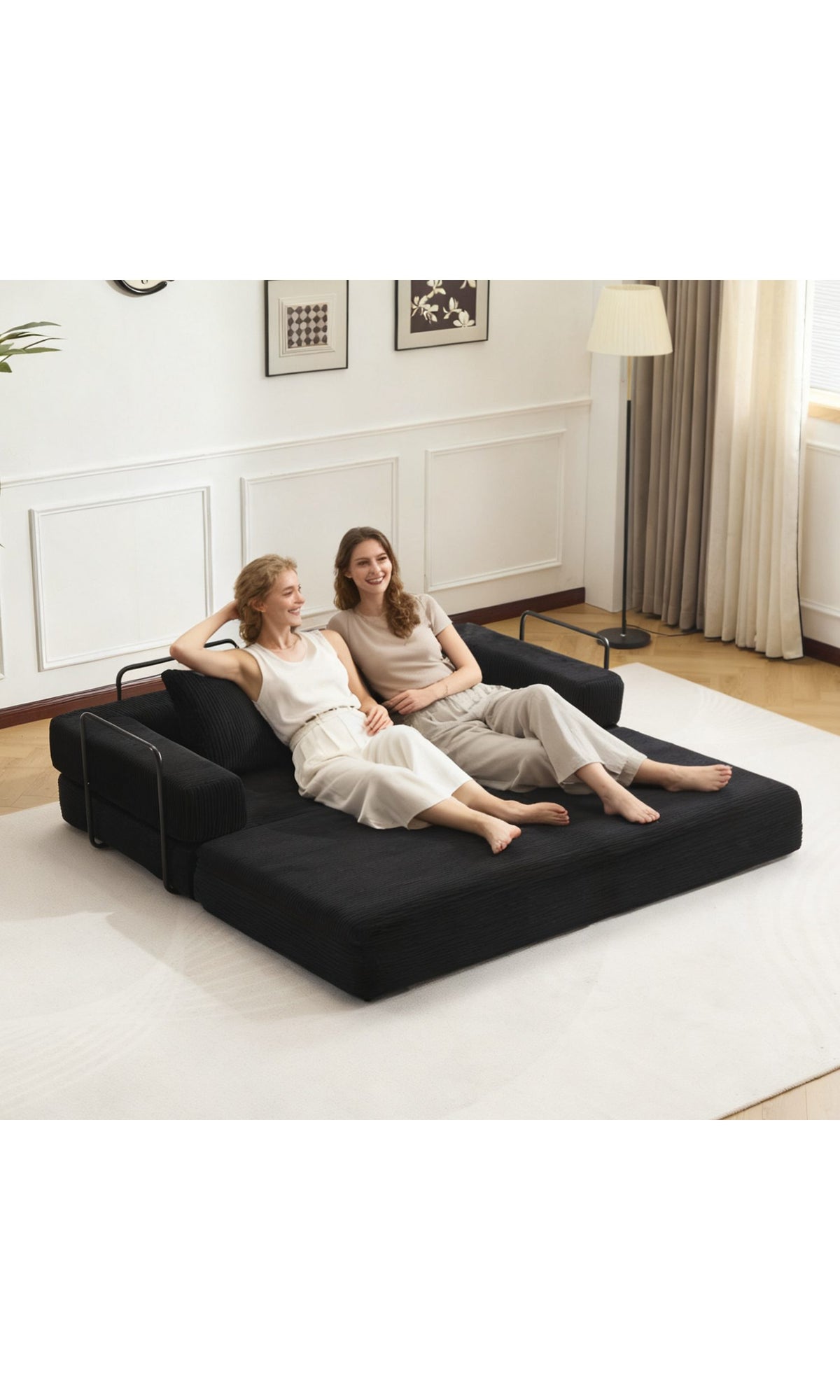 Faltbares Cord Schlafsofa LEAWIN in Schwarz Ansicht 7