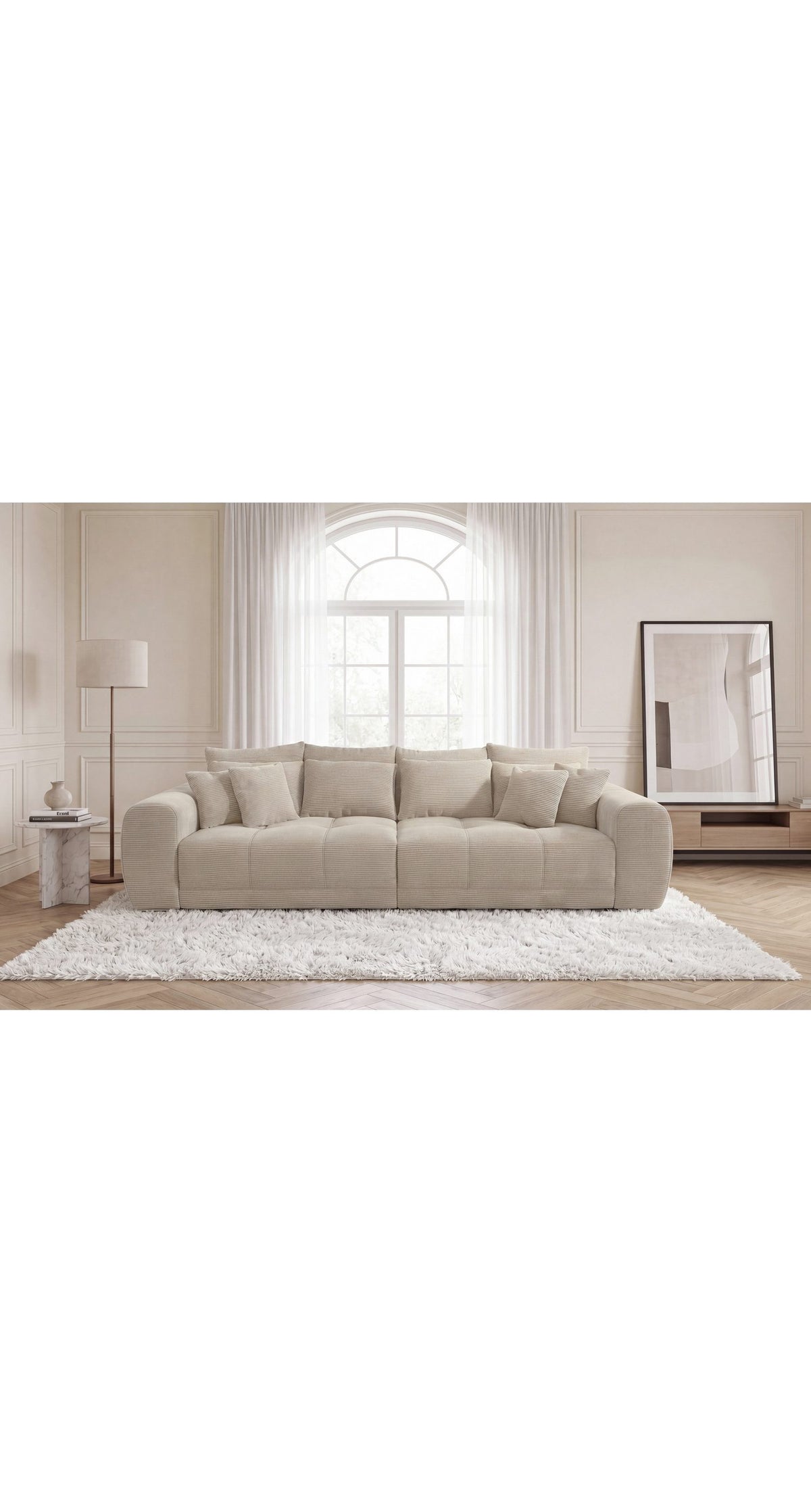 Big Sofa 15173 in Cord Beige Grau von vorne