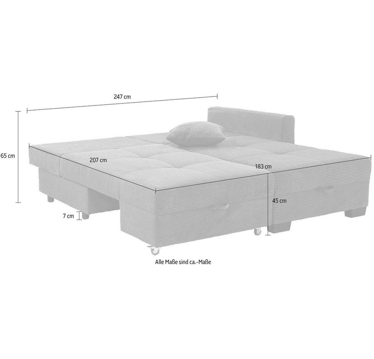 Cord Ecksofa FANTASY mit ausgeklappter Liegeflaeche