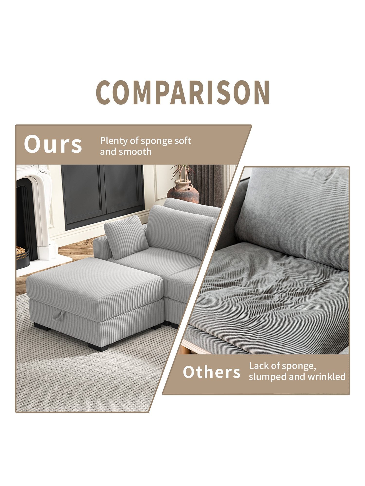 Modulares Cord Ecksofa LIEBESSOFA in Grau - Produktansicht 4