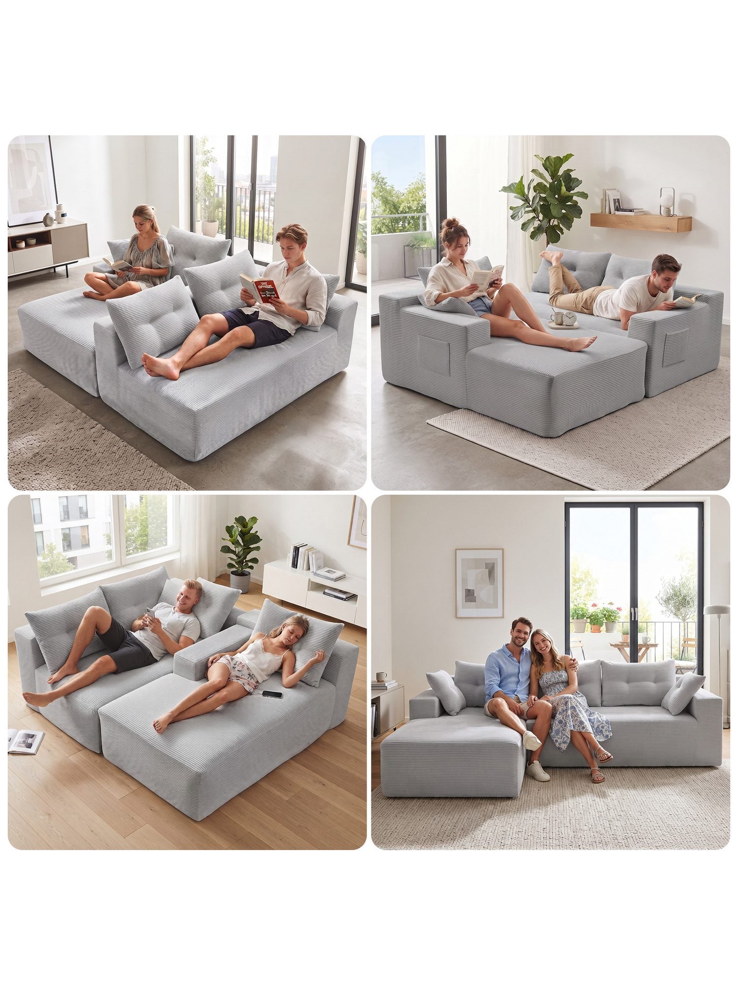 Modulares Cord Ecksofa in Hellgrau - Produktansicht 5