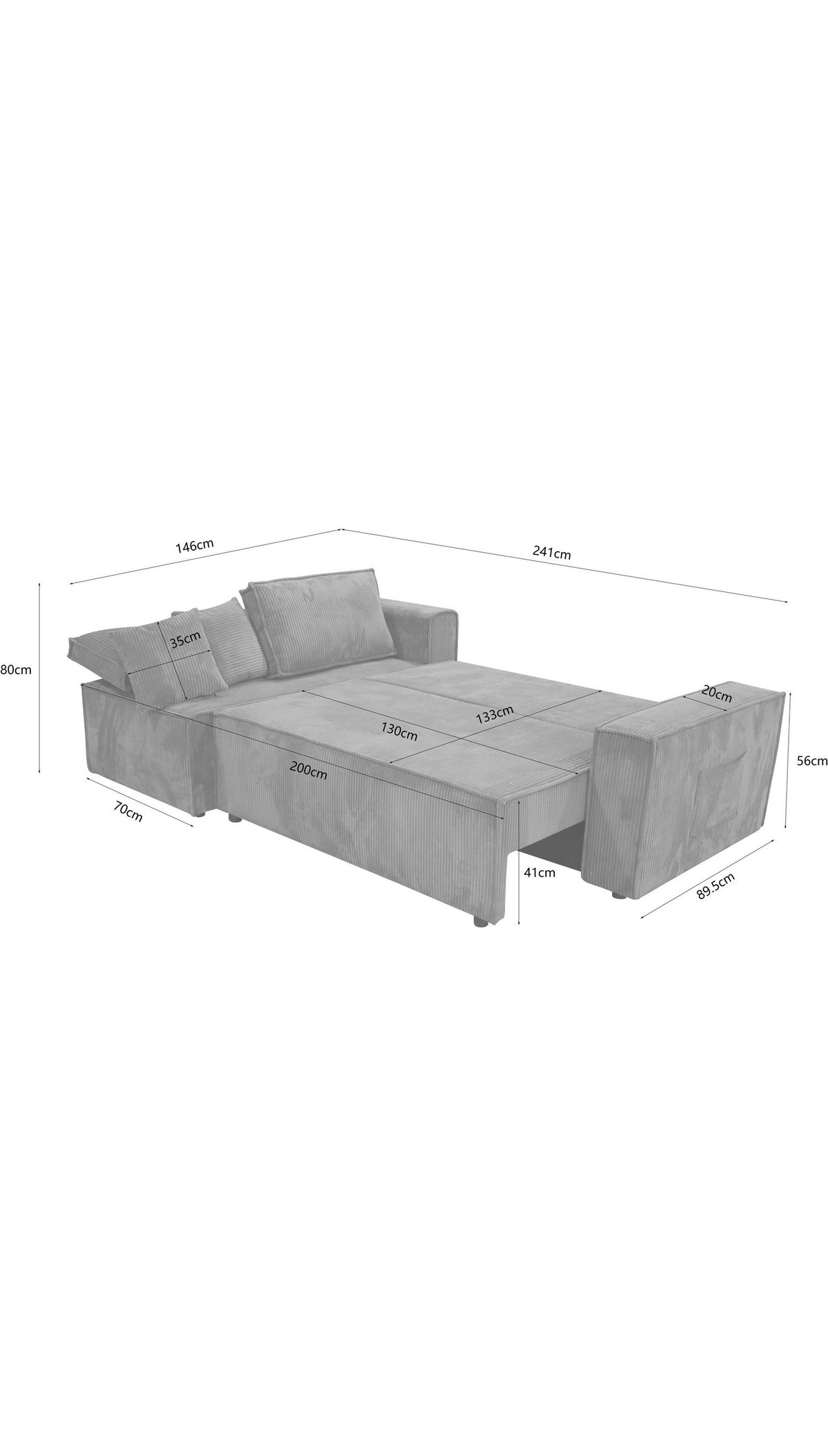 Ecksofa CASSI mit ausgezogener Liegefläche