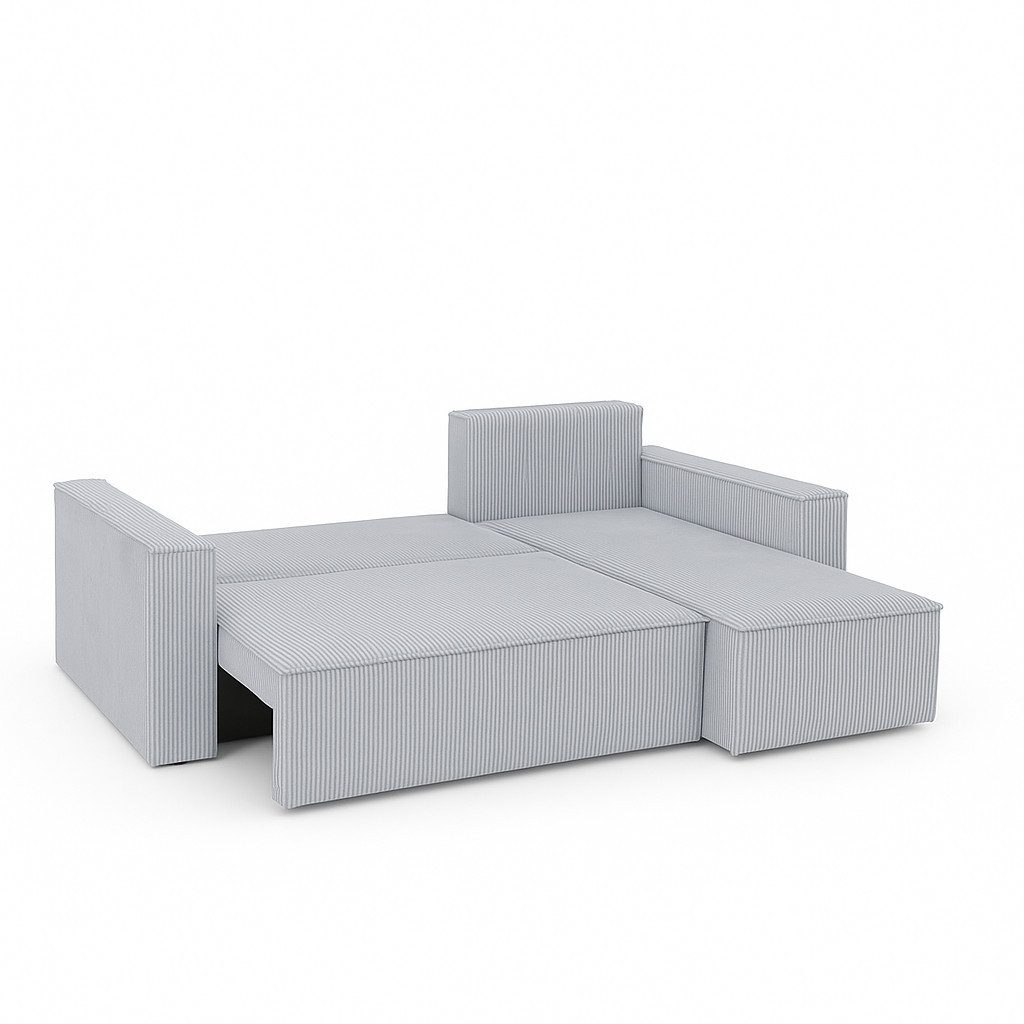 Cord Ecksofa VELO in Hellgrau von vorne