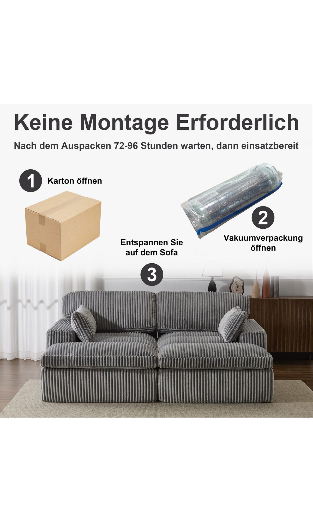 Cord Schlafsofa Detailaufnahme des weichen Cordbezugs