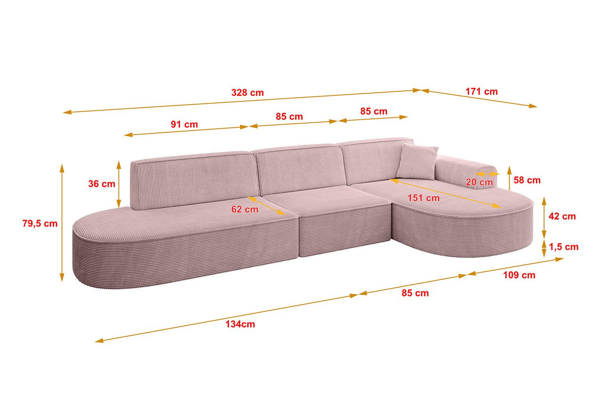 Cord Ecksofa MARI-L2 Rosa Seitenansicht