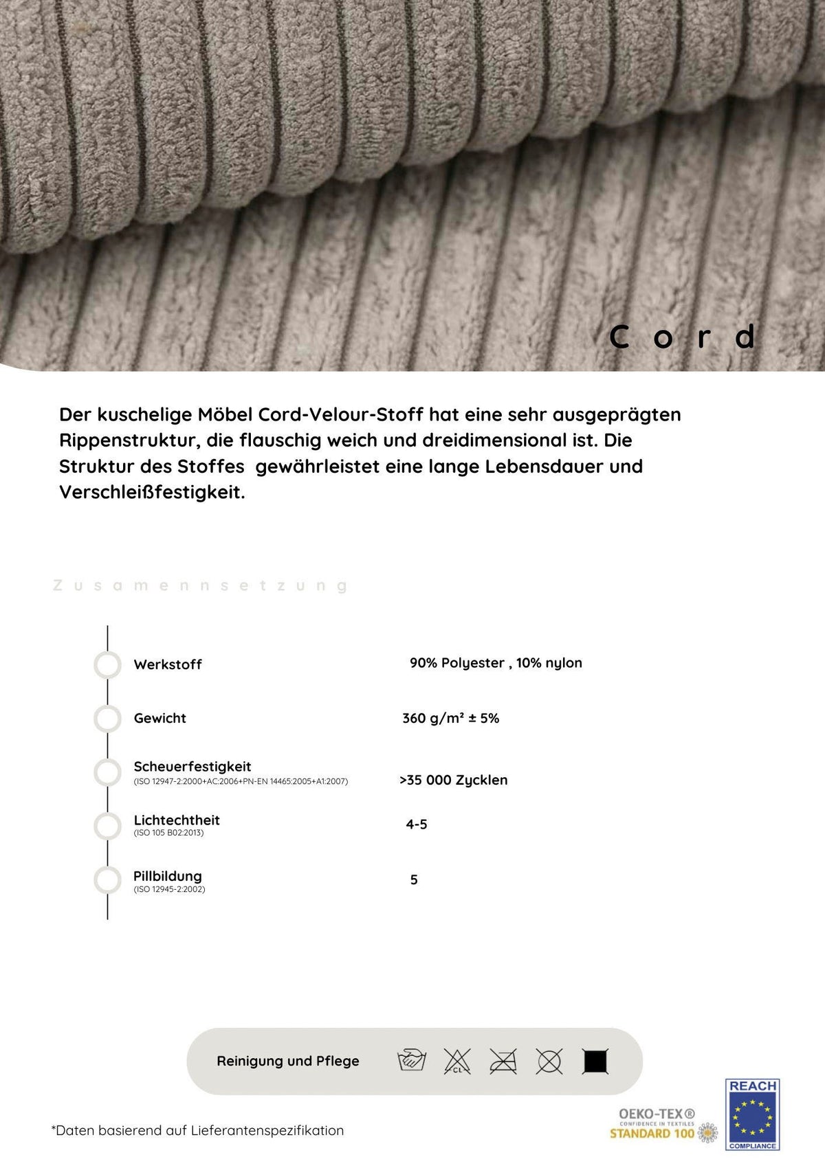 Cord Big-Sofa KATJA 275 cm in Taupe Ansicht 3