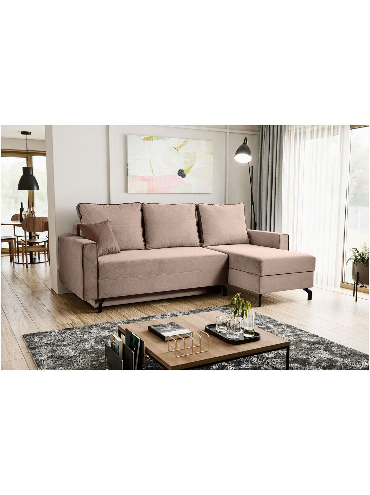 Schlaffunktion des Cord Ecksofas MARTI ausgeklappt