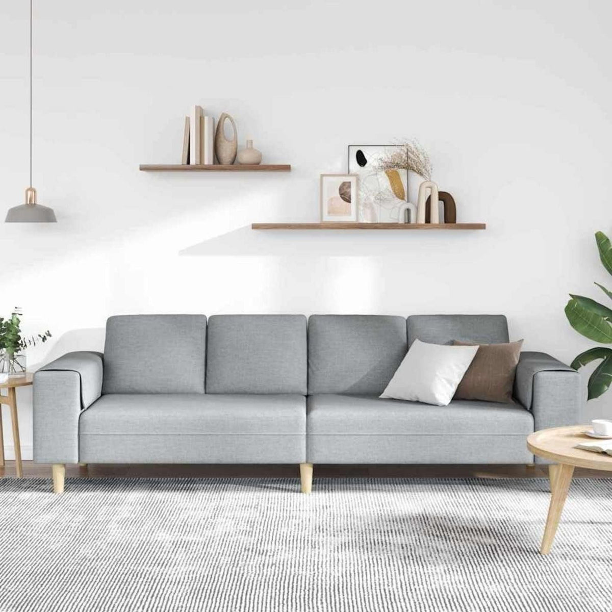 Cord Ecksofa Hellgrau im Wohnzimmer mit Kissen