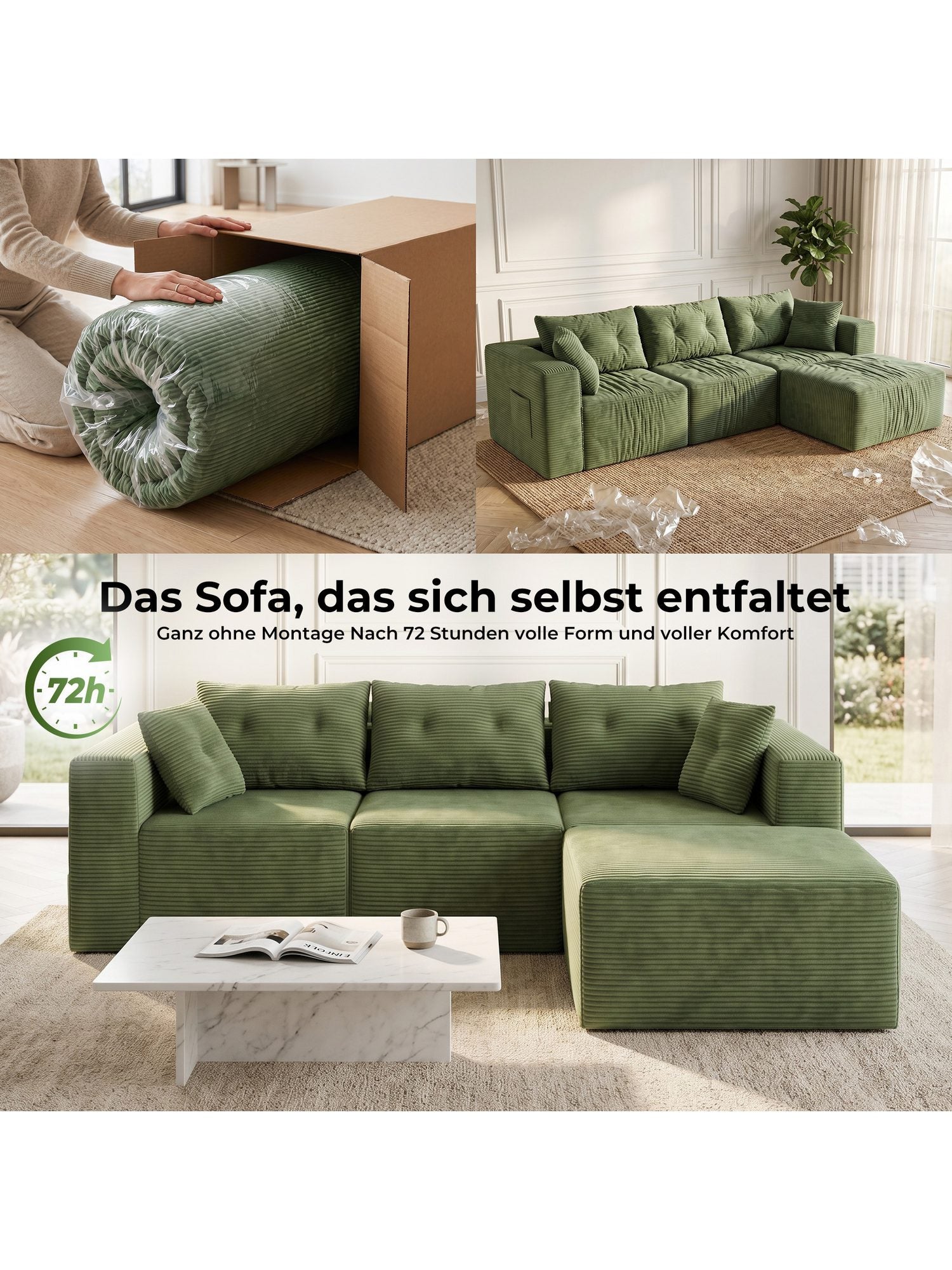 Ottomane des modularen Cord Ecksofas als Verlängerung