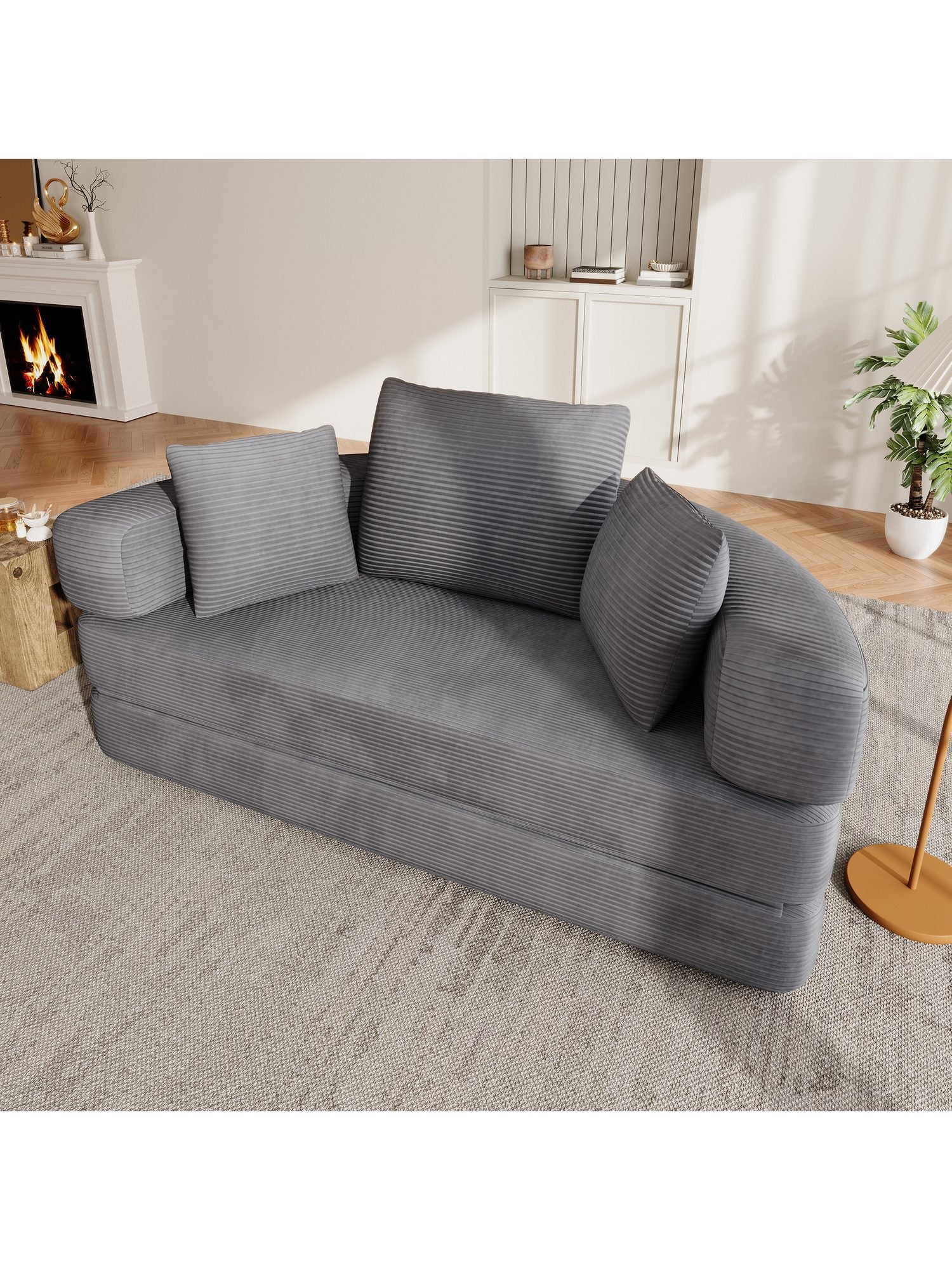 Cord Schlafsofa in Grau als kompaktes Halbrund-Sofa