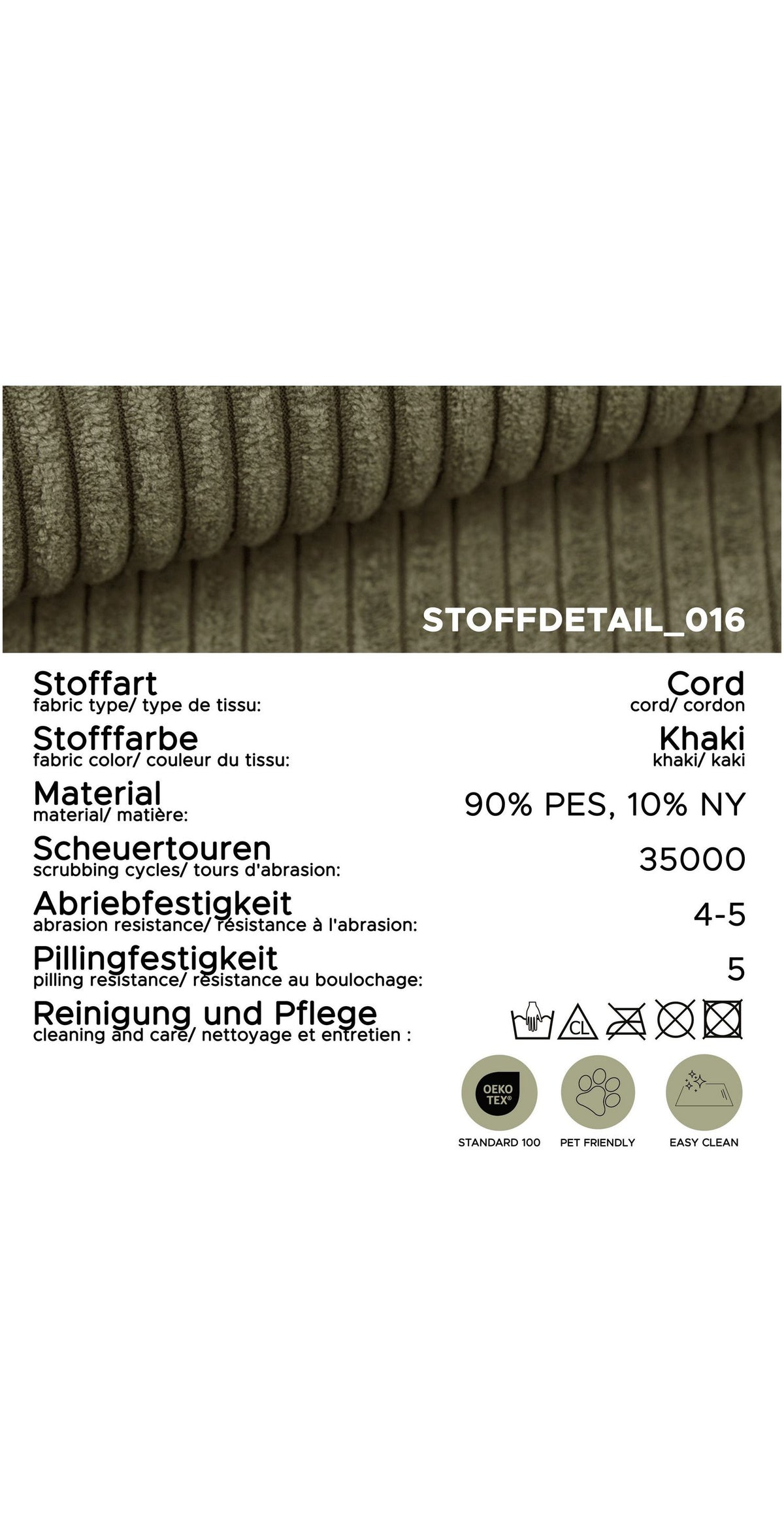 Cord Sofa ALMERA mit losen Rückenkissen