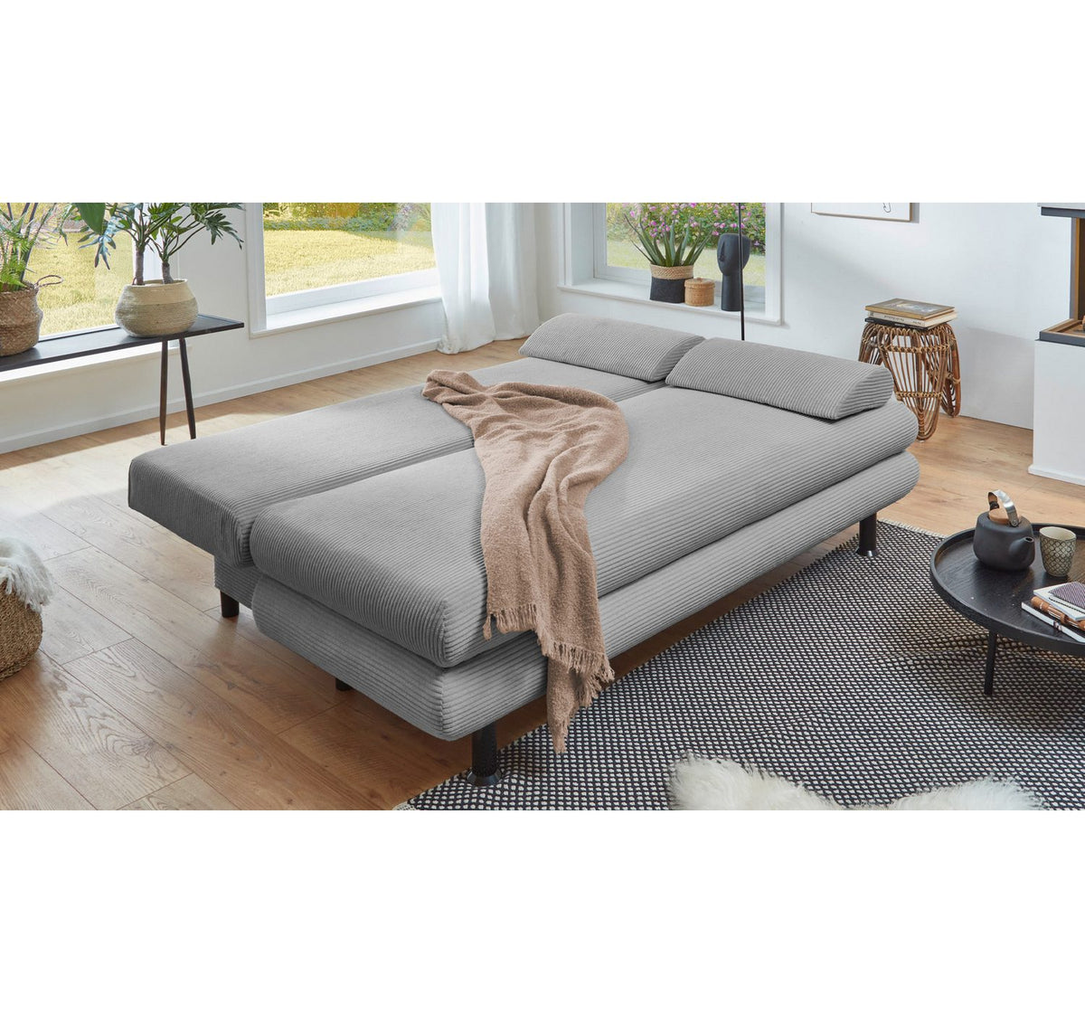 Cord Schlafsofa BAREND in Grau Detailansicht