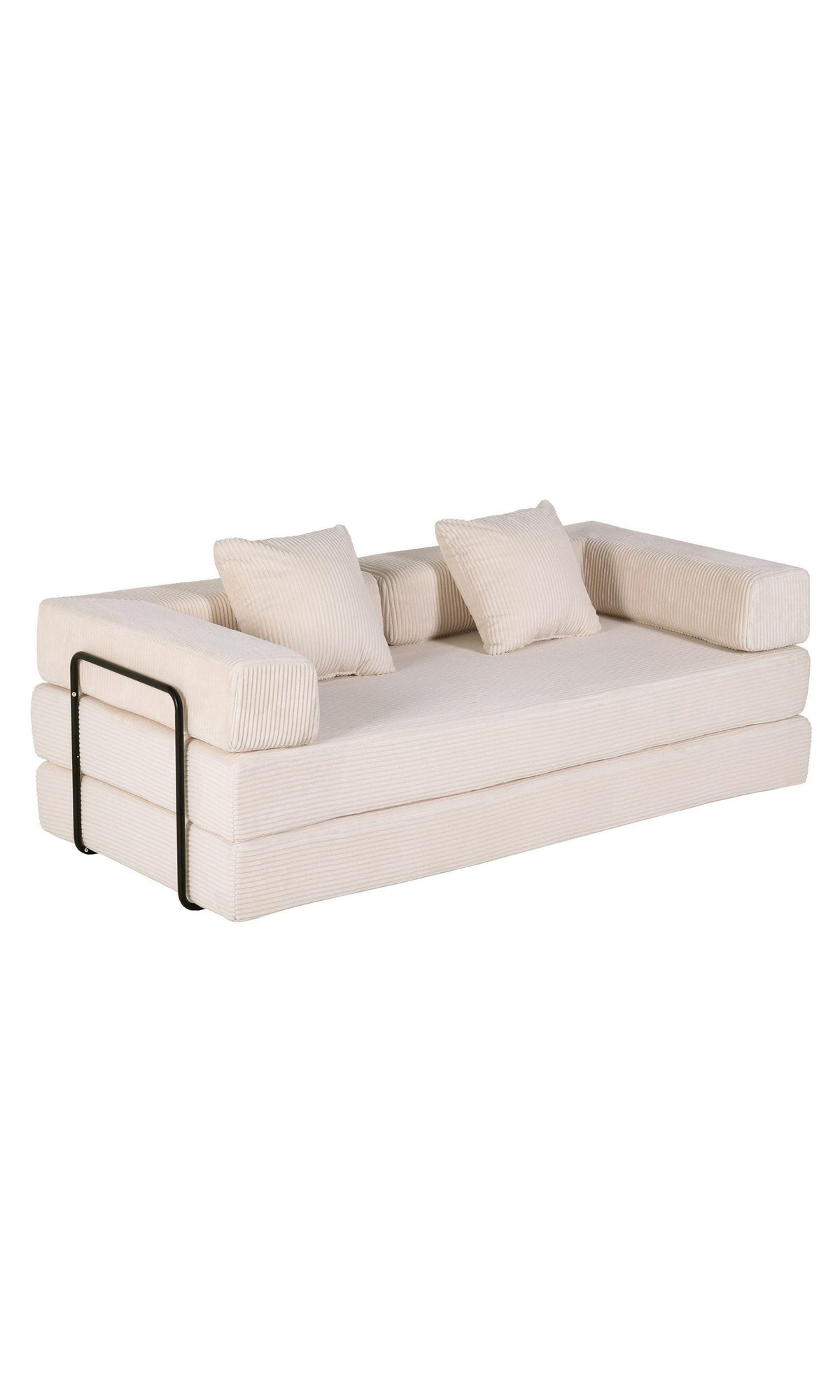 Beiges Cord Schlafsofa LEAWIN als Sofa aufgestellt