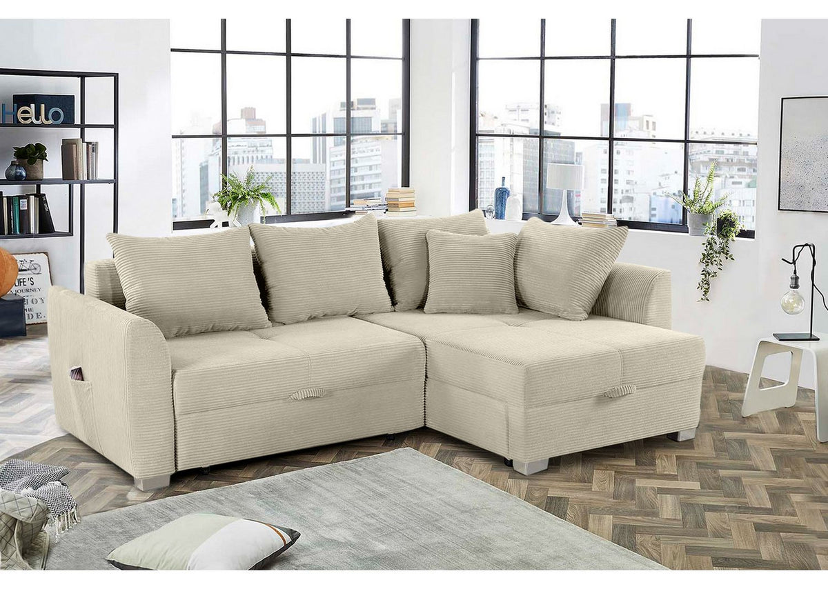 Nahaufnahme des Cordbezugs in Beige Grau