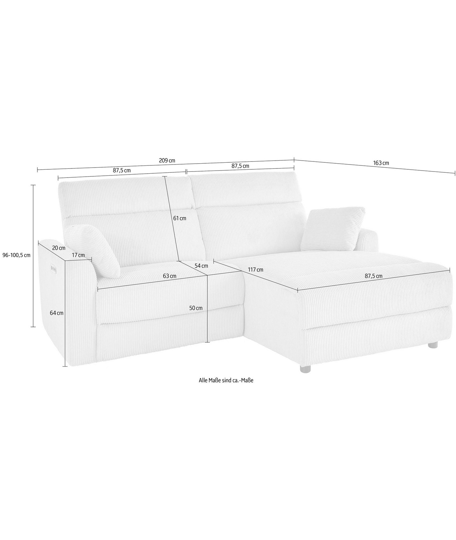 Recamiere des Ecksofas JENNA in der Seitenansicht