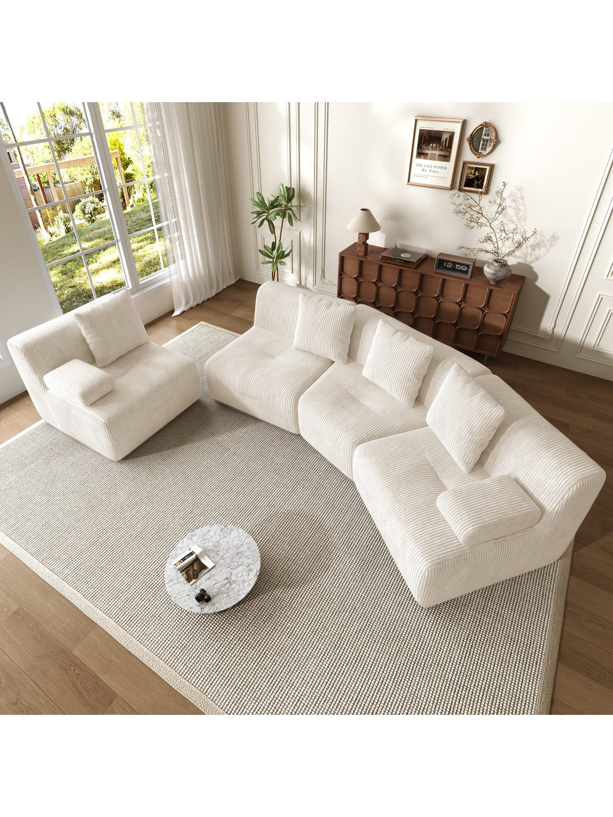 Modulares Cord Sofa in Beige Seitenansicht