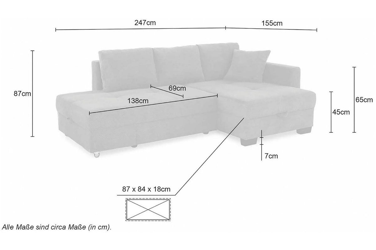 Cord Ecksofa FANTASY Seitenansicht mit Ottomane