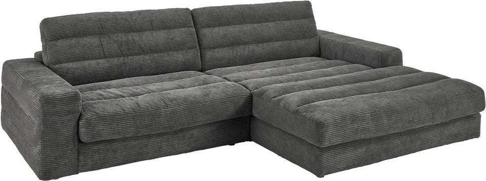 Cord Ecksofa STRIPES in Dunkelgrau mit Longchair rechts