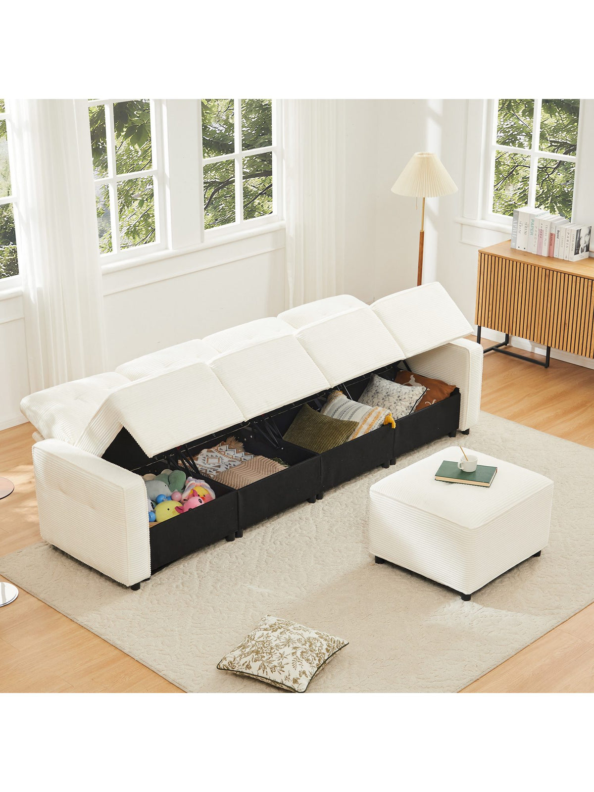Cord Ecksofa in Beige Gesamtansicht