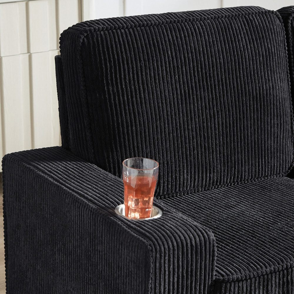 Cord Sofa 206 cm in Schwarz Ansicht 3