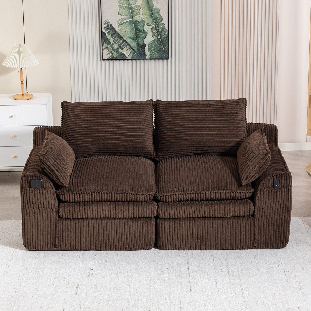 Modulares Cord Ecksofa ANYSUN in Braun im Wohnzimmer