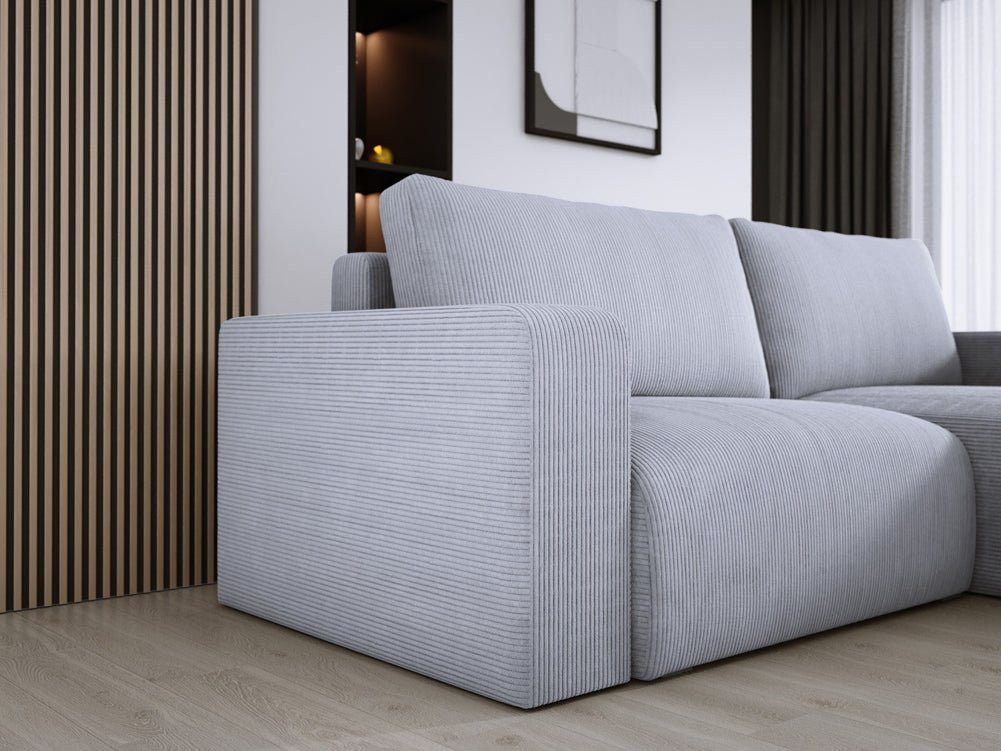 Cord Ecksofa CARL Hellgrau im Wohnzimmer