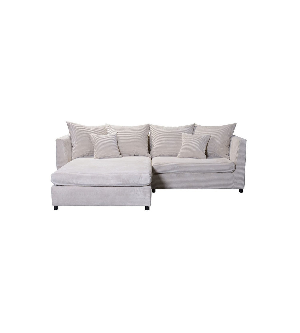 Cord Ecksofa PAM 1 in Beige frontal im Wohnzimmer