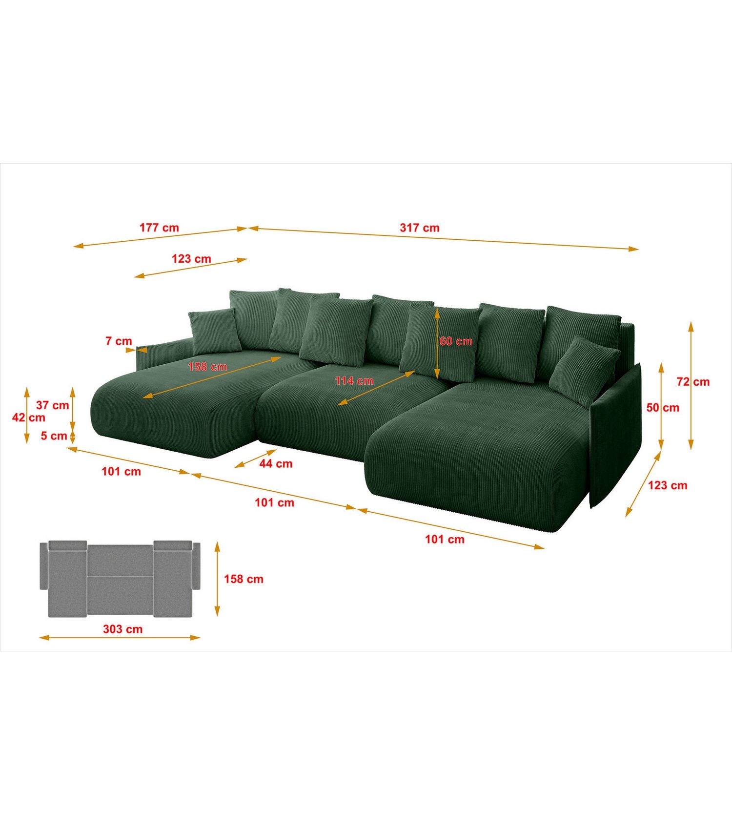 Cord Wohnlandschaft ONESK-U-v1 in U-Form von oben