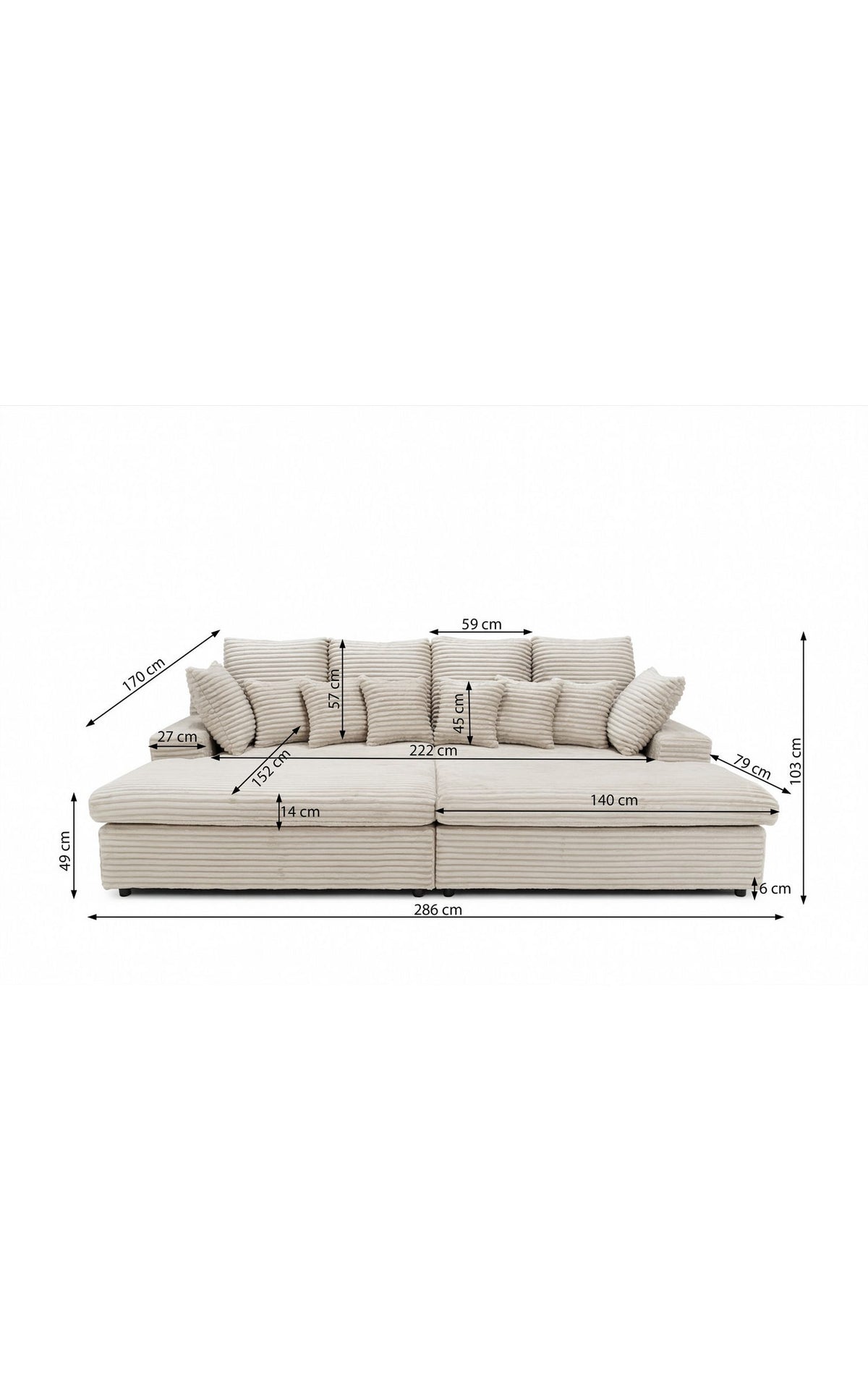Breitcord Tilia Struktur des Big Sofas LAZY im Detail