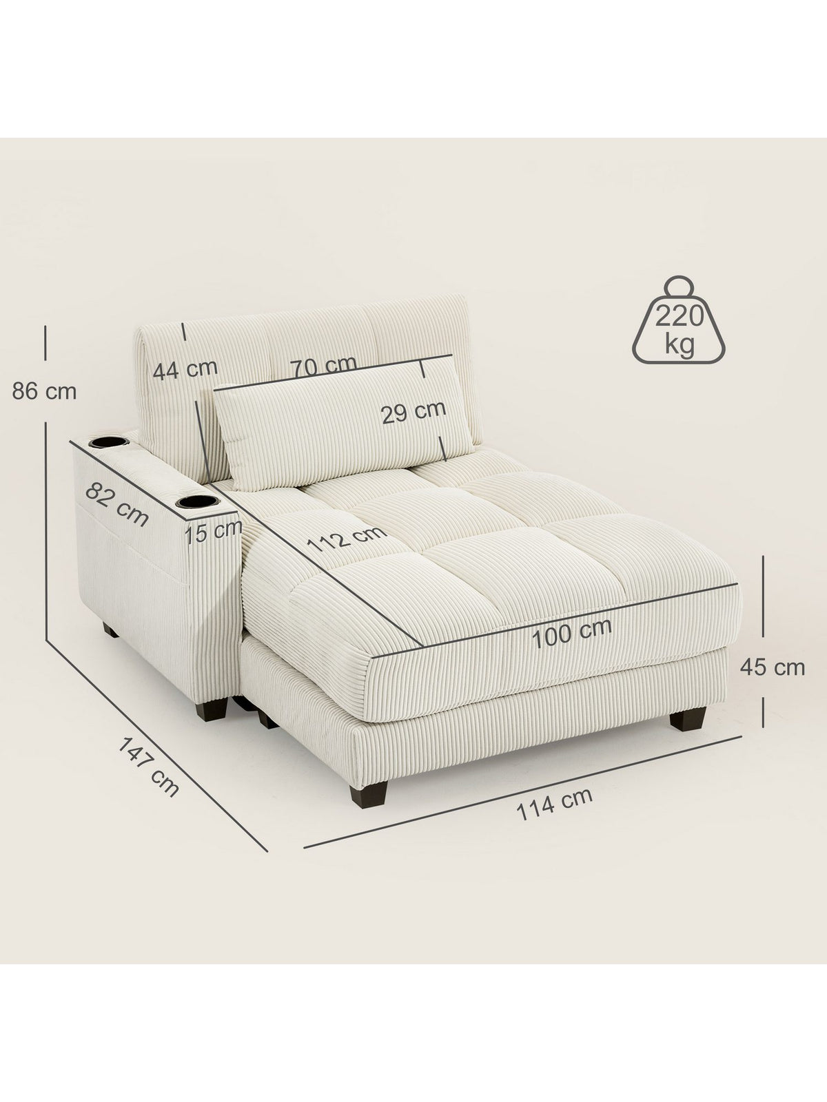 Cord Schlafsofa mit extra tiefem Sitz