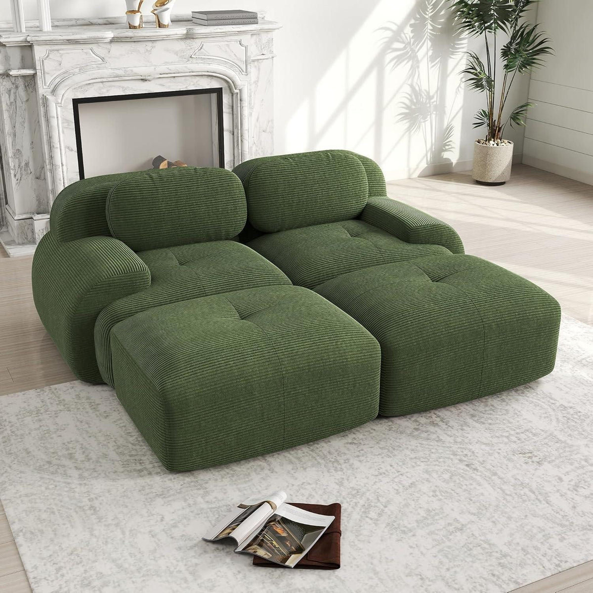 Hocker des grünen modularen Cord Ecksofas