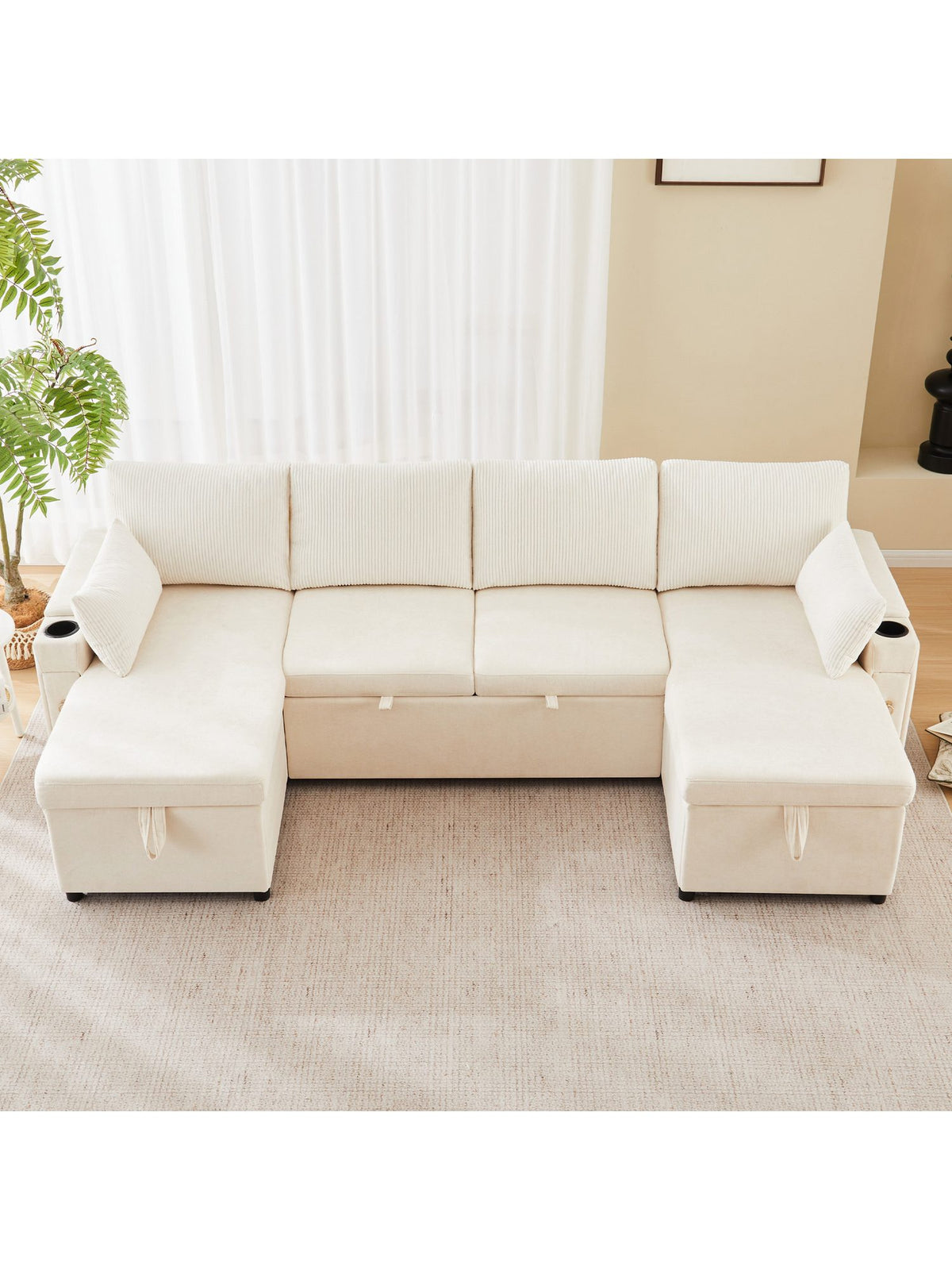 Beige Cord Wohnlandschaft in U-Form im Wohnzimmer