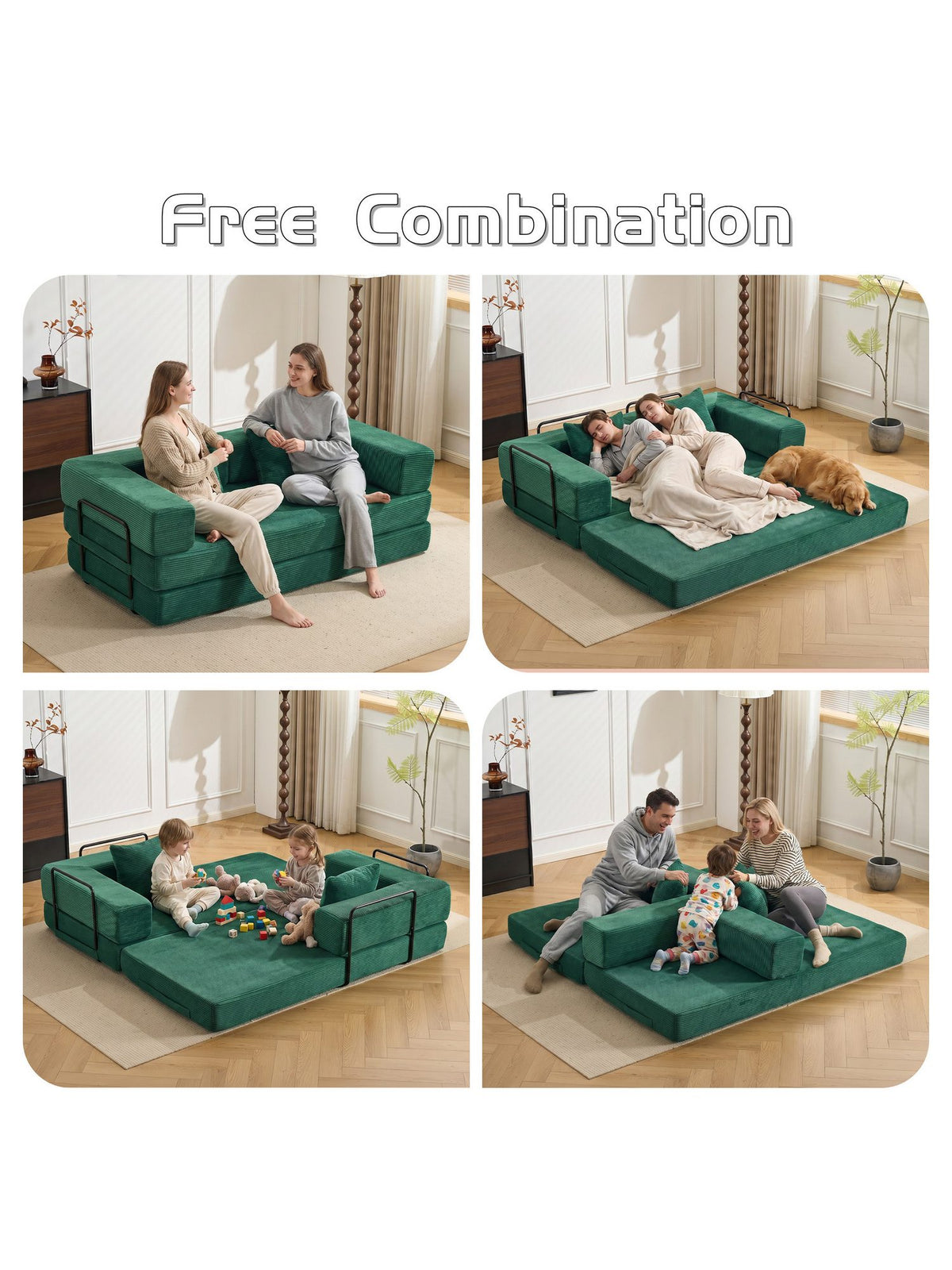 Modulares Cord Schlafsofa in Grün Seitenansicht