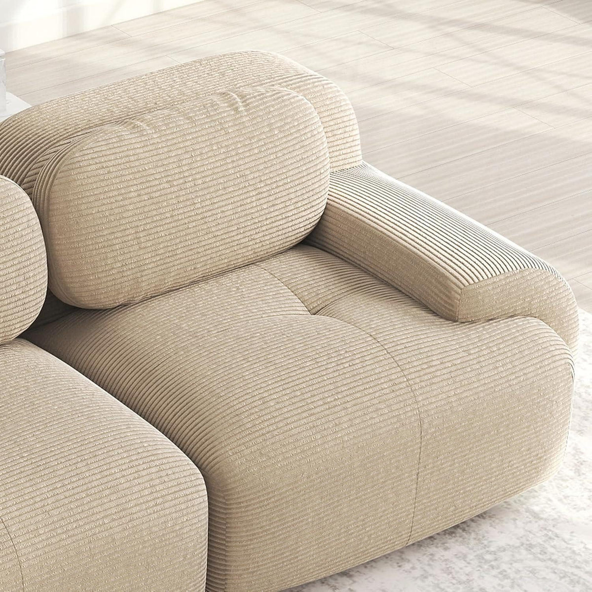 Beige Cord Wohnlandschaft mit geschwungenen Armlehnen