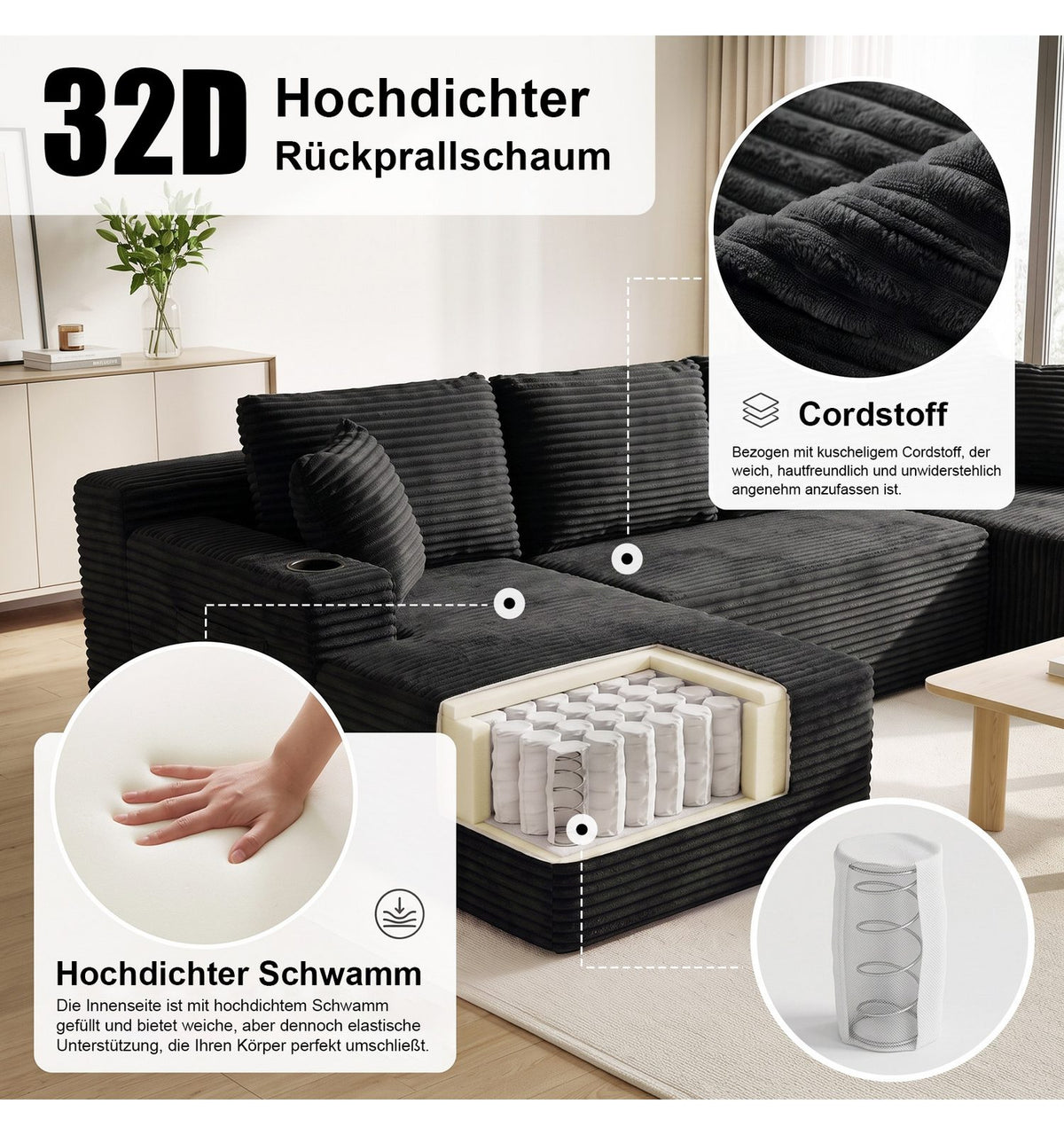 U-Form Aufstellung der Cord Wohnlandschaft von oben
