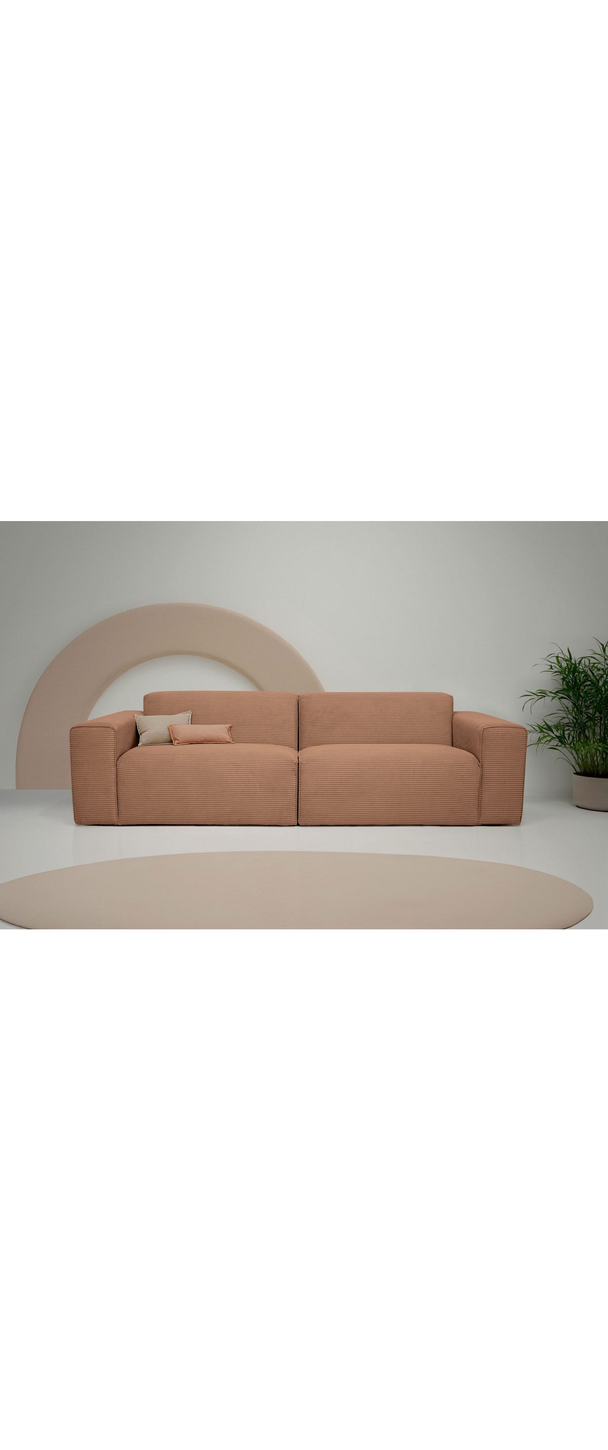 Cord Sofa CLAYTON in Hellbraun von schräg vorne
