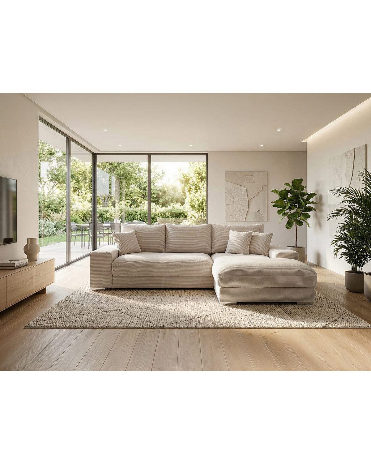 Chromfarbene Metallfüße des Cord Ecksofas SYDNEY