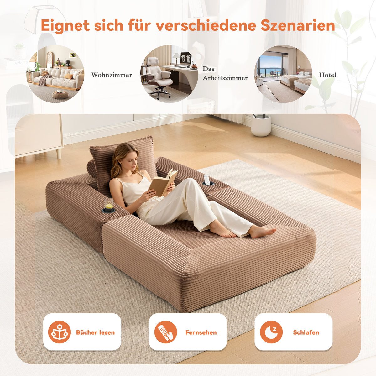 Nahaufnahme des gestreiften Cordstoffs in Khaki