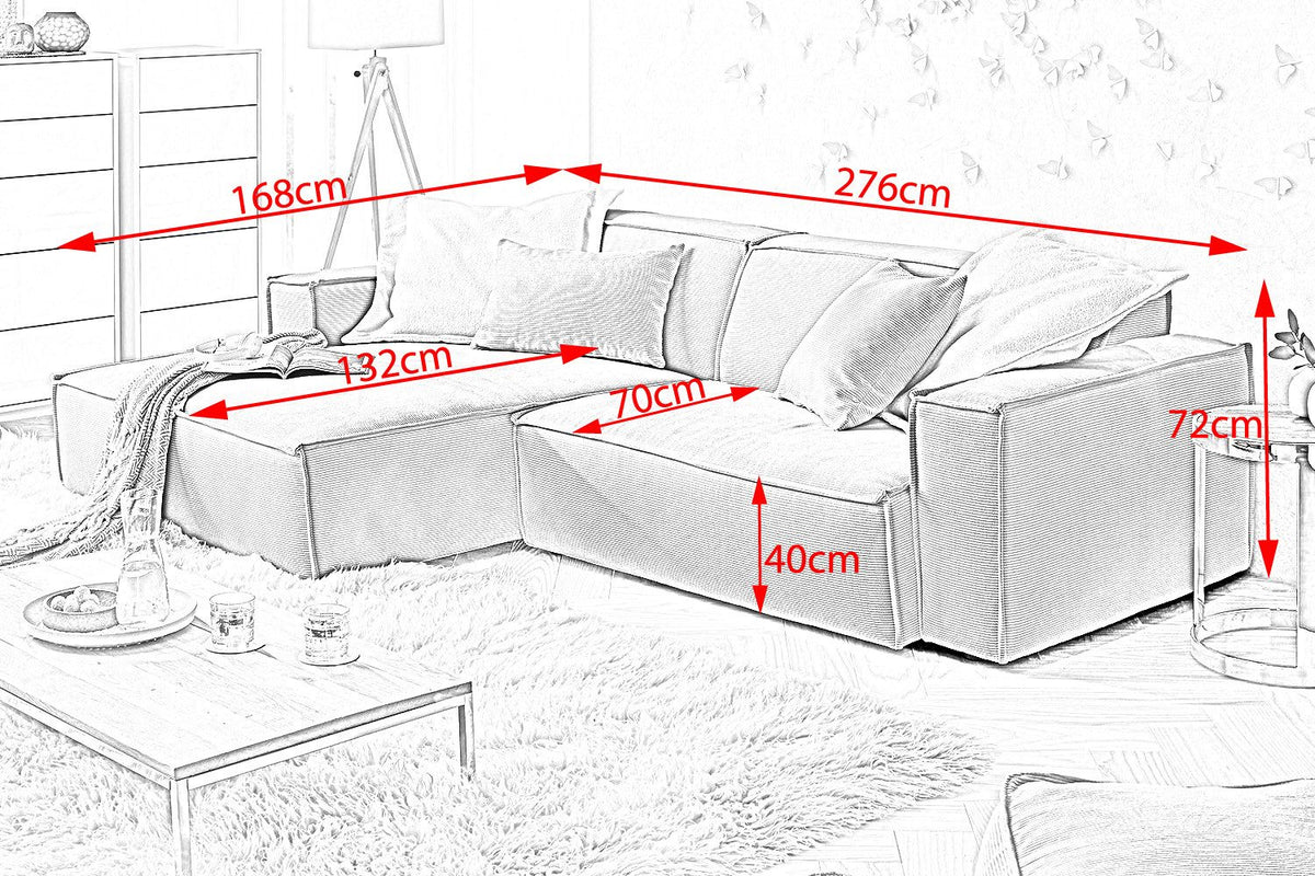 Cord Ecksofa SAMU in Beige mit Blick auf die Recamiere