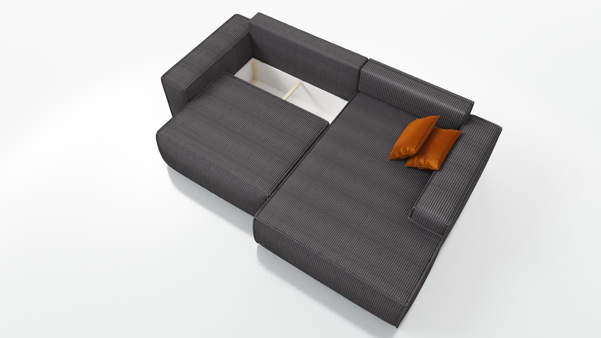Cord Ecksofa TOR in Graphit Gesamtansicht der L-Form