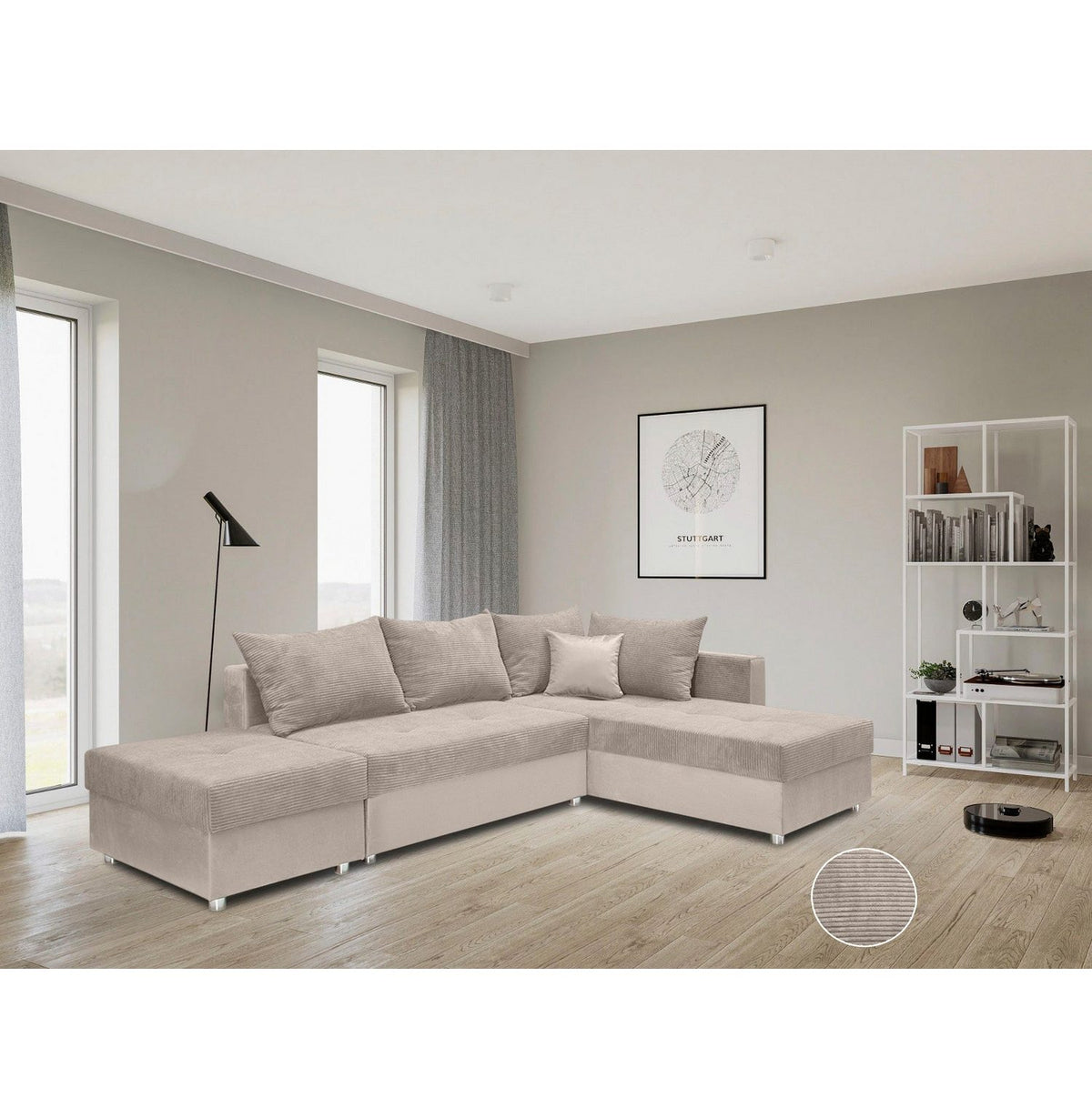 Cord Ecksofa ITALIA 217 cm in Beige Ansicht 4
