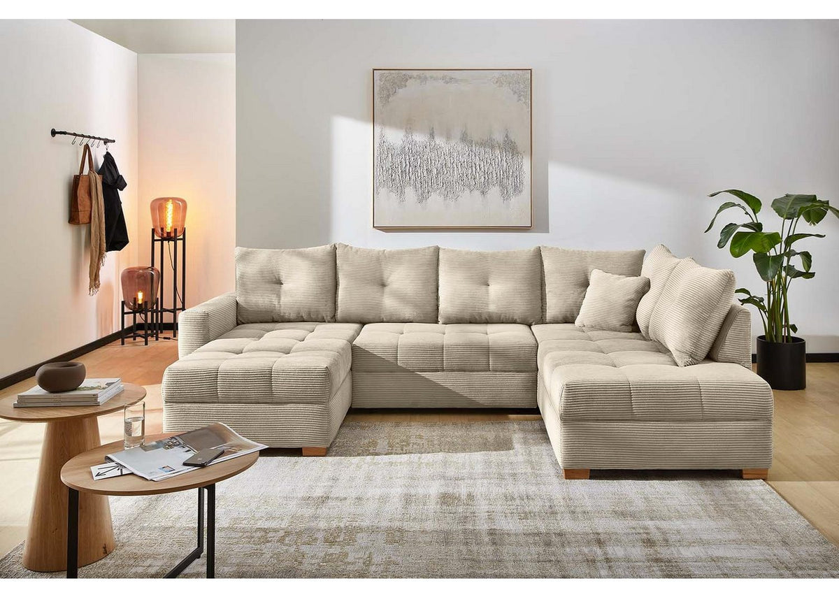 Cord Wohnlandschaft 15218 Beige Grau Detail des Cordstoffs