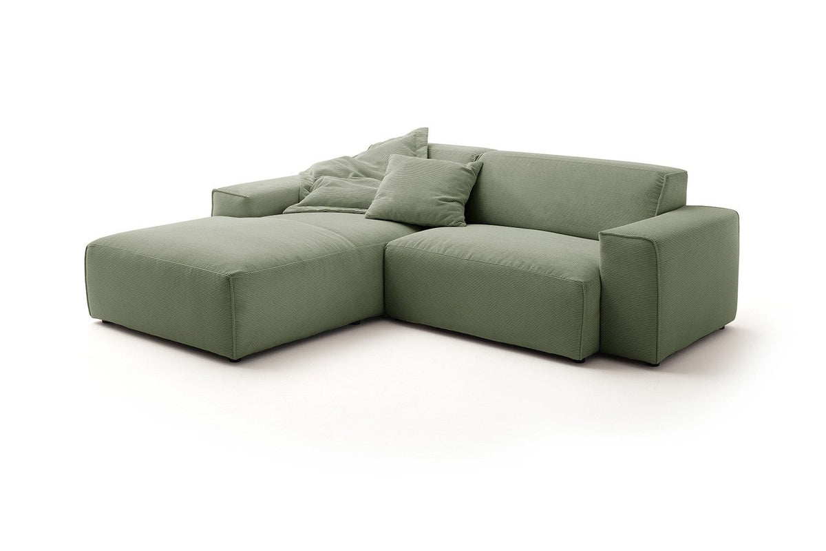 Cord Ecksofa RANI in Olivgrün von vorne