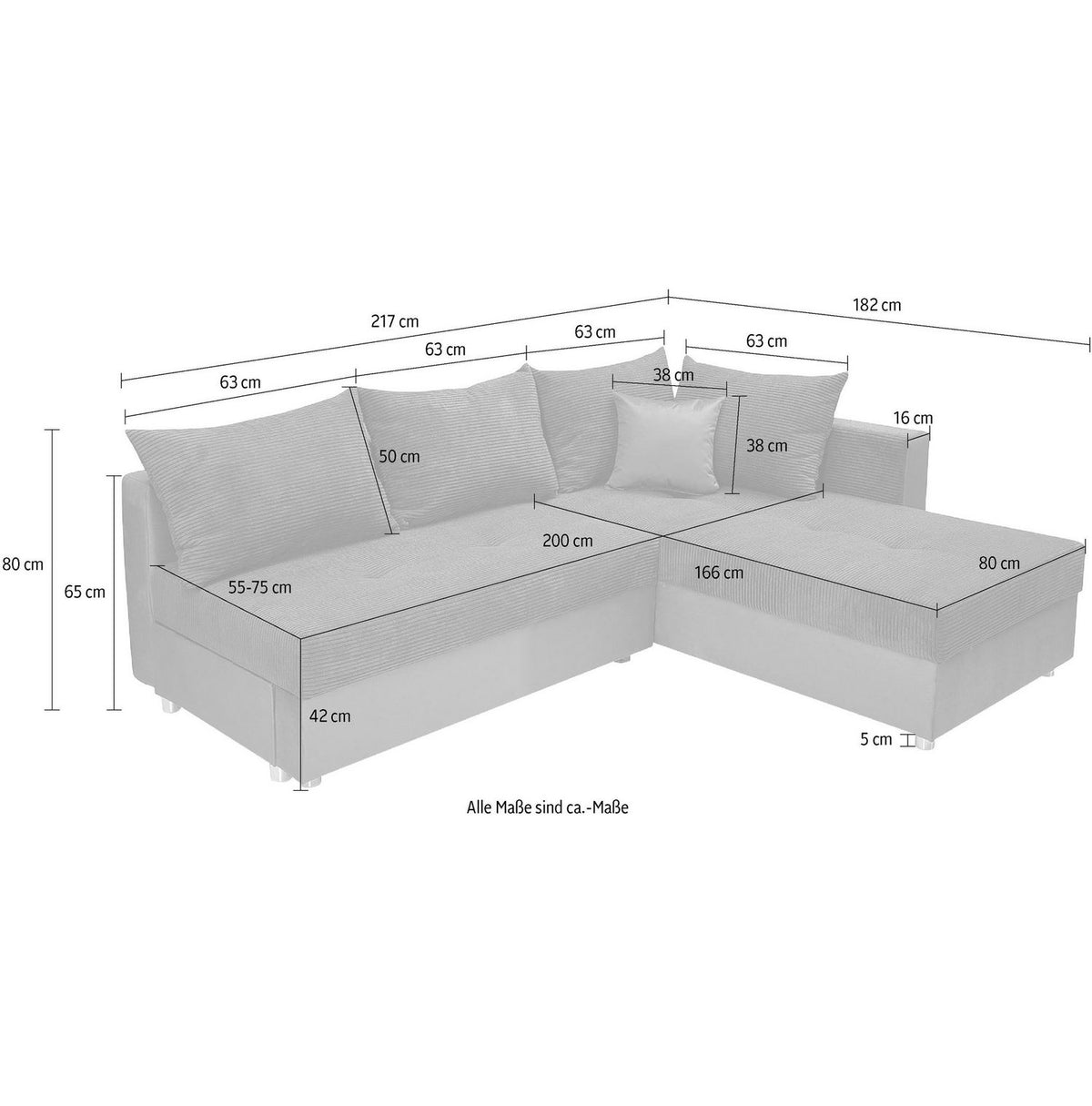 Cord Ecksofa ITALIA 217 cm in Beige Ansicht 7