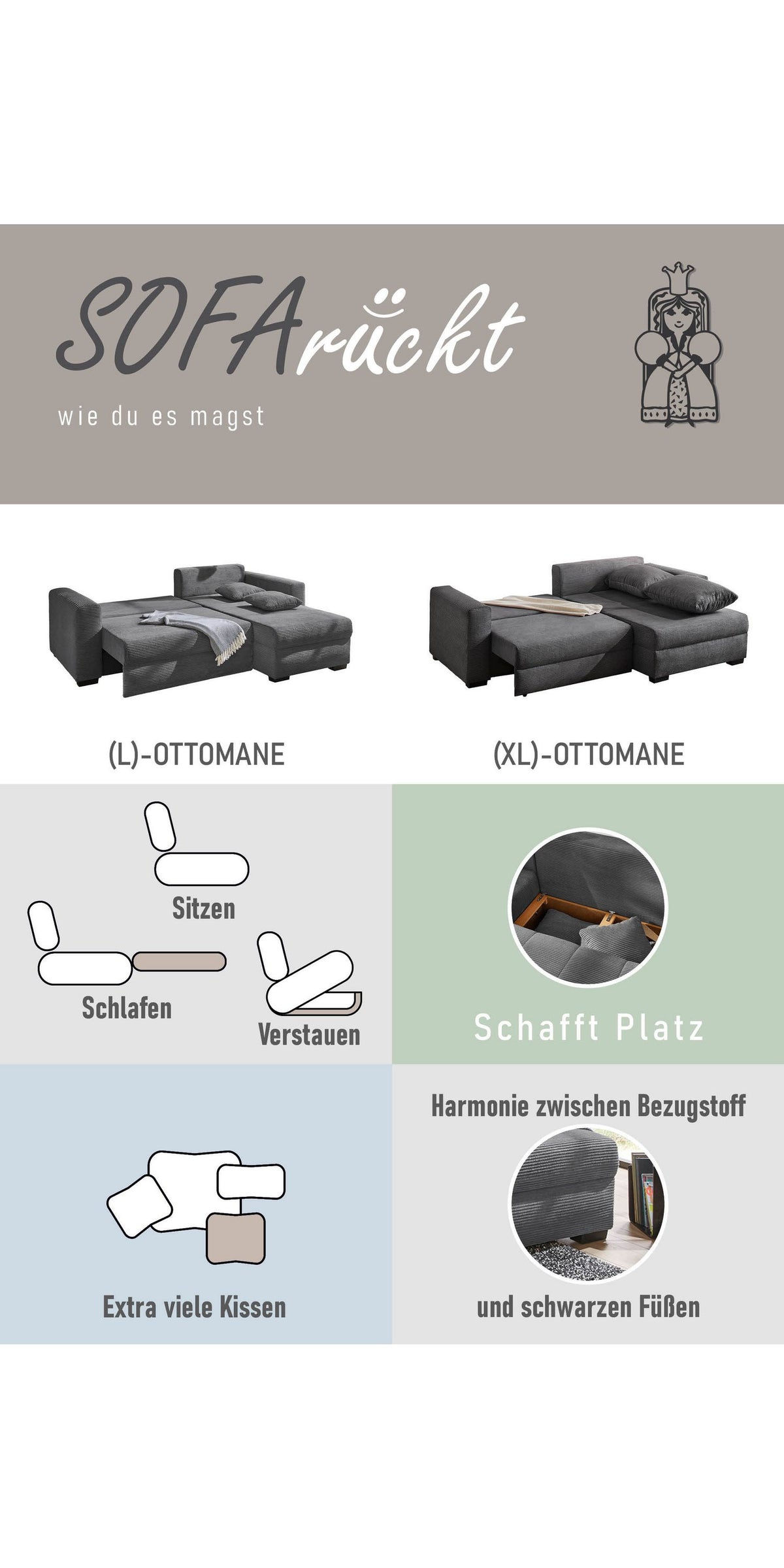 Ottomane des Ecksofas ELMAU XL von der Seite