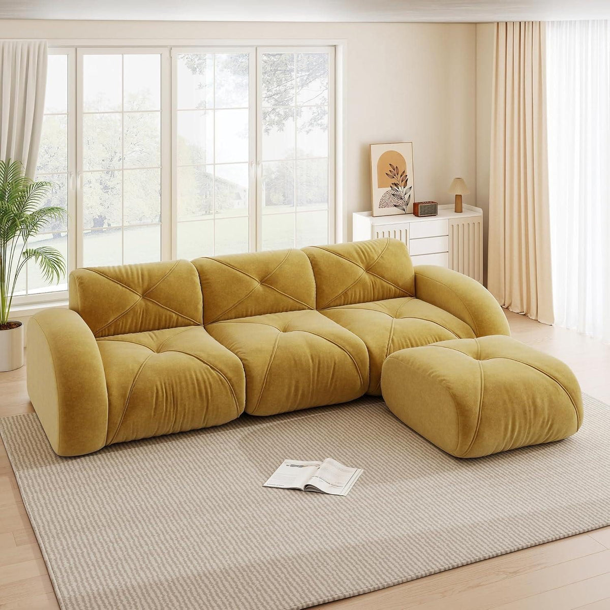 Modularer Fußhocker des gelben Cord Sofas