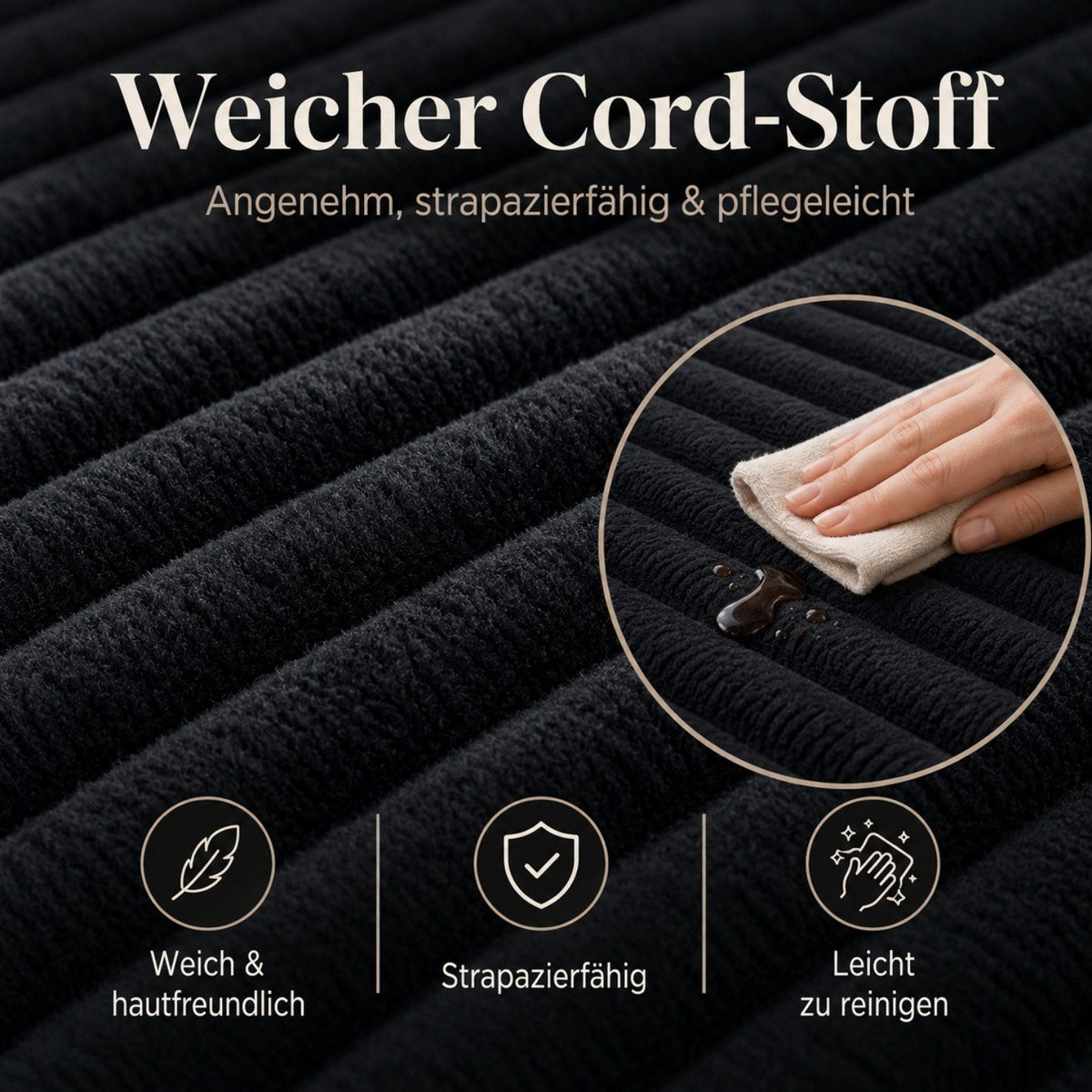 Fein gerippter Cordbezug im Detail