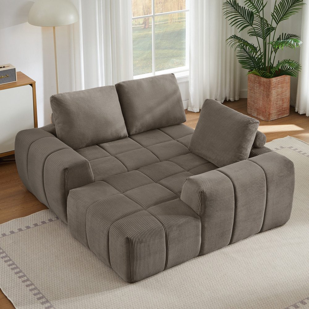 Seitenansicht des BBWL Cord Ecksofas in Taupe