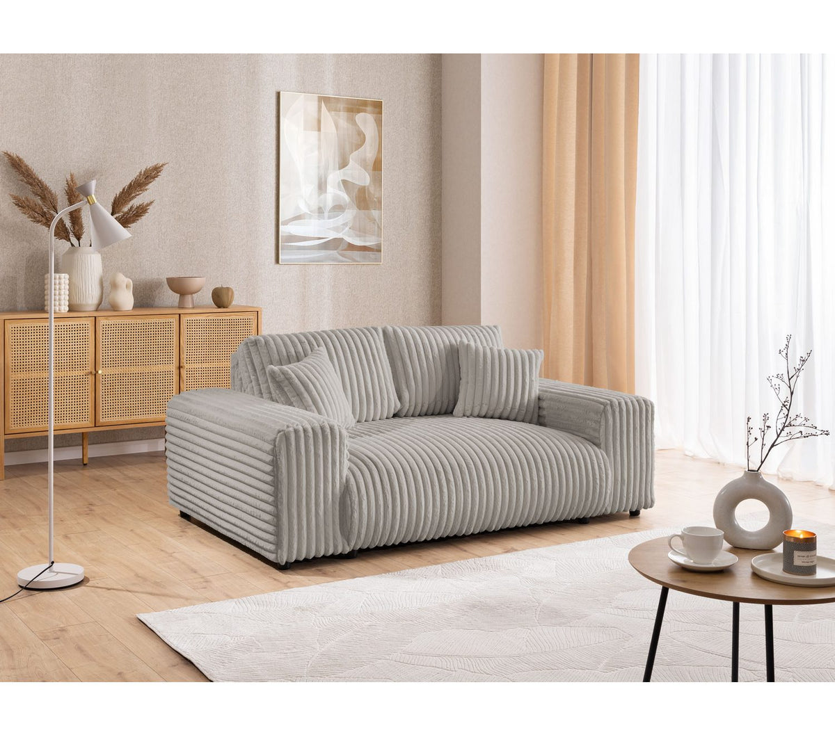 Cord Sofa Set MOLLIS Hellgrau Frontansicht