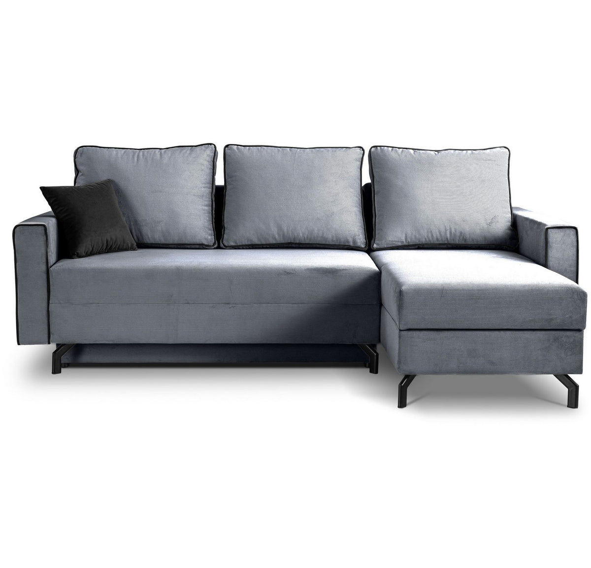 Blau-graues Cord Ecksofa MARTI von vorne